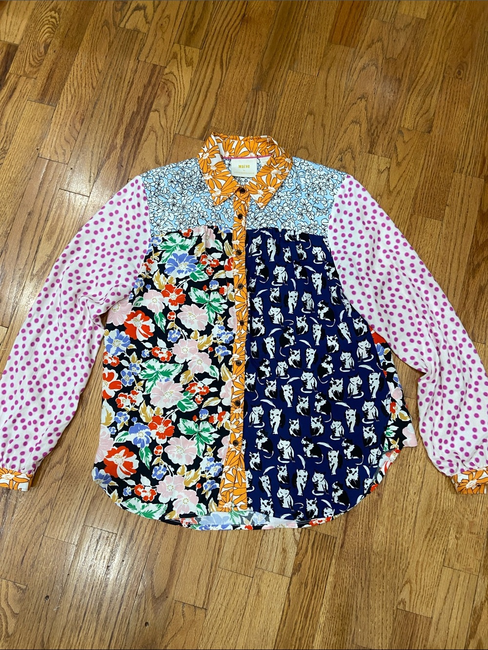 Anthropologie Maeve Floral Button-Up Shirt in Orange, White & Pink Trim